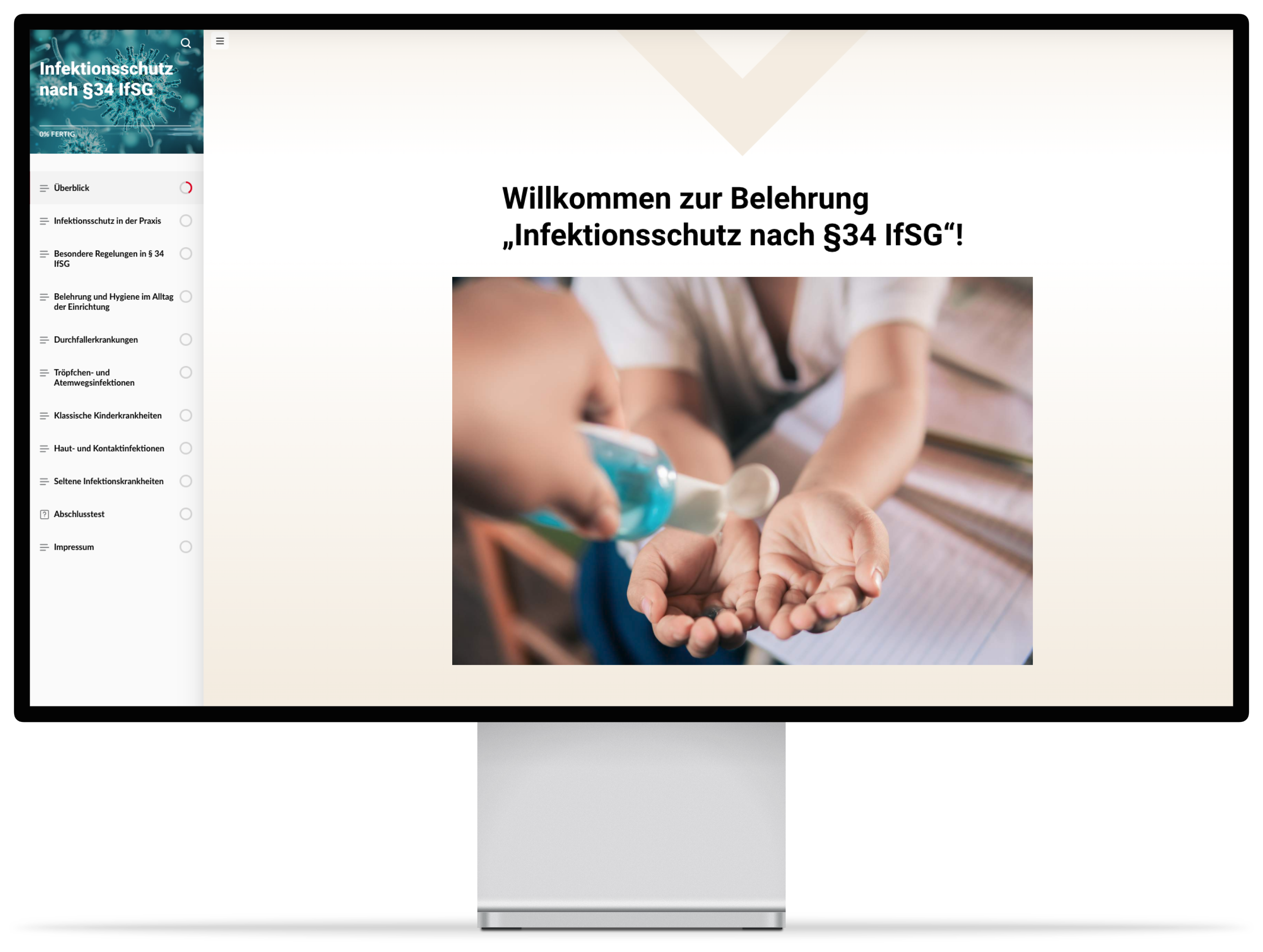 Screenshot: Überblick der Infektionsschutz-Belehrung